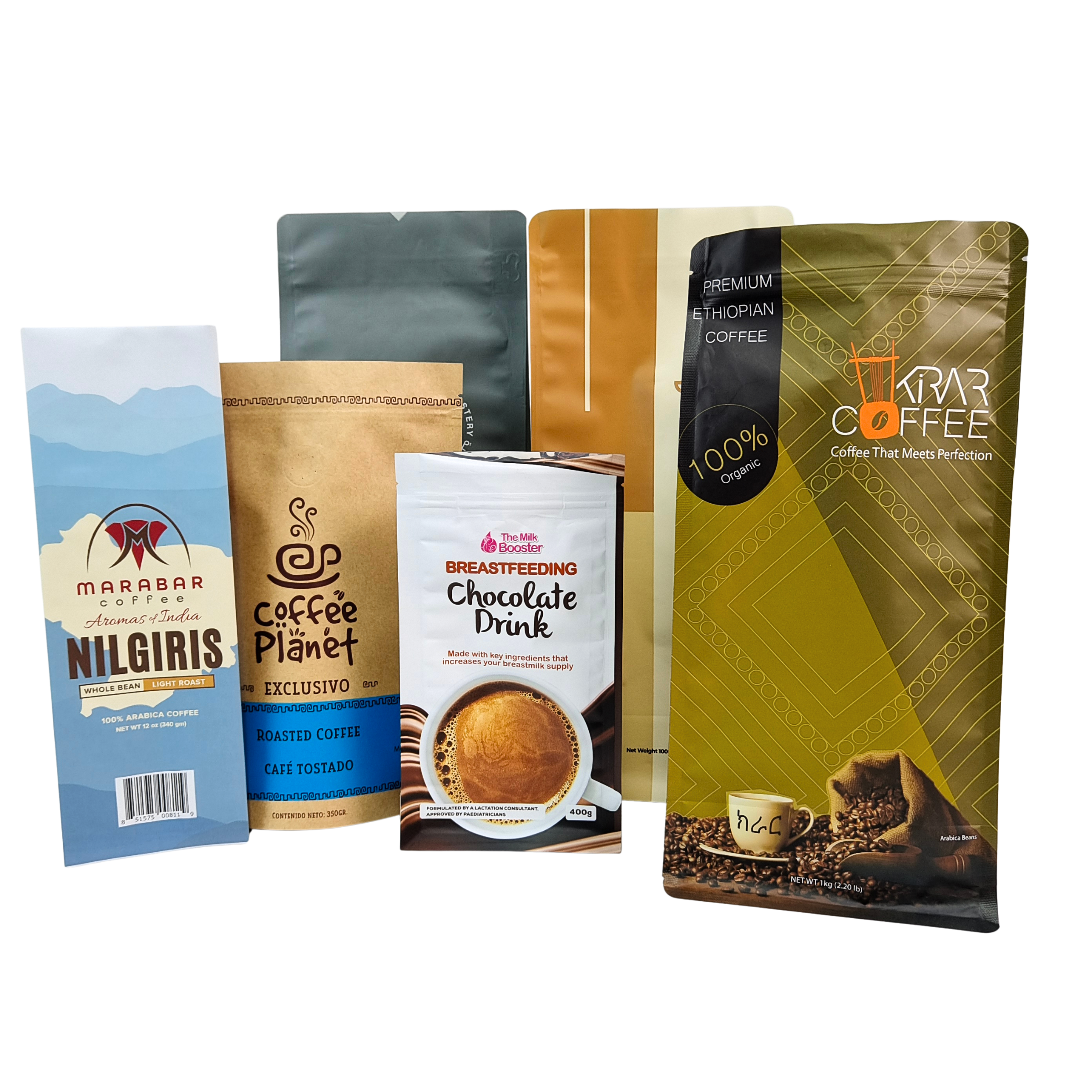 Valfli Özel Dik Durur Fermuarlı Kahve Çekirdeği Poşeti