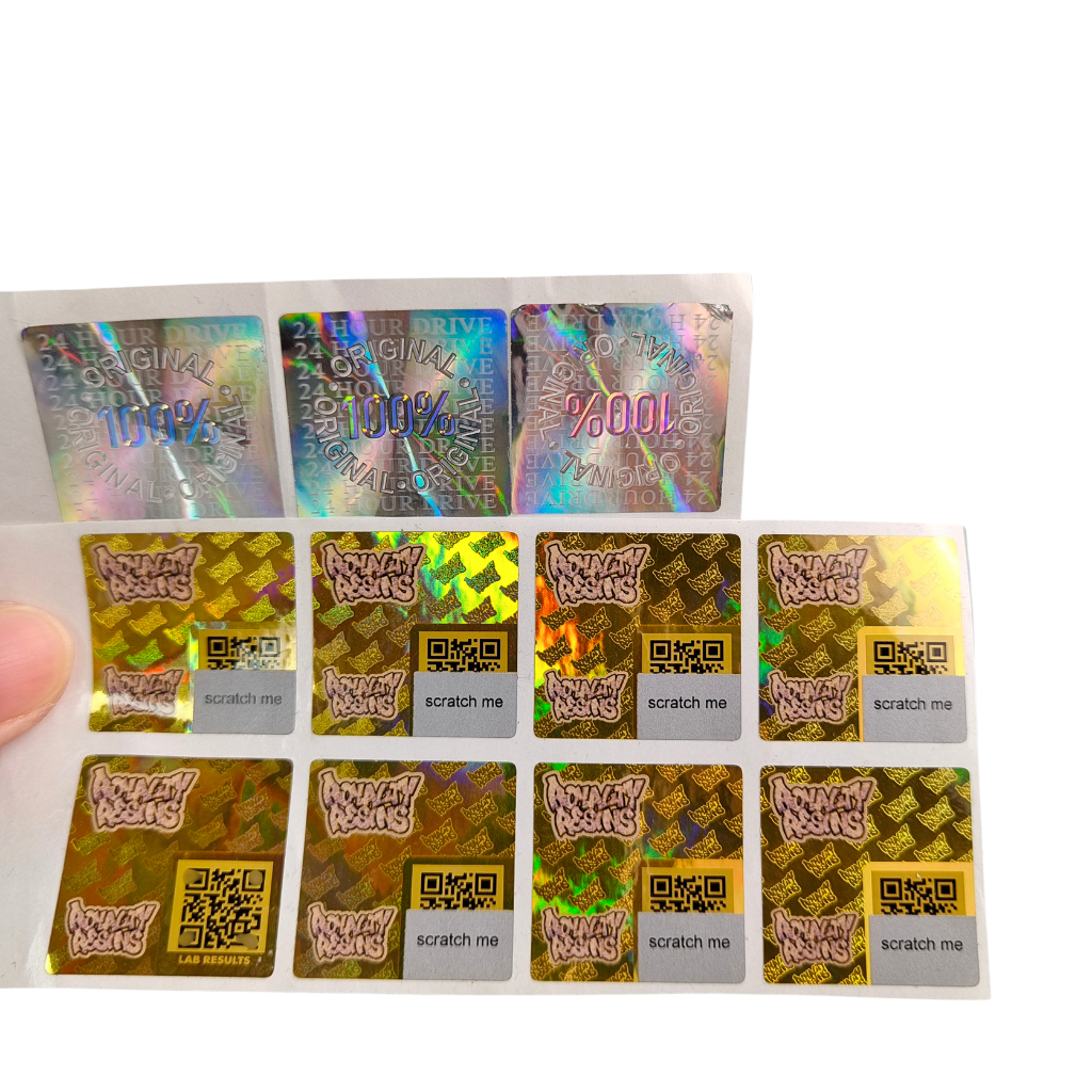 Yapışkan Vinyl PVC Kağıt Dikkate Alıcı Su geçirmez UV Hologram Baskı Kişiselleştirilmiş Logo Paketleme Parça Kağıdı Etiketleri