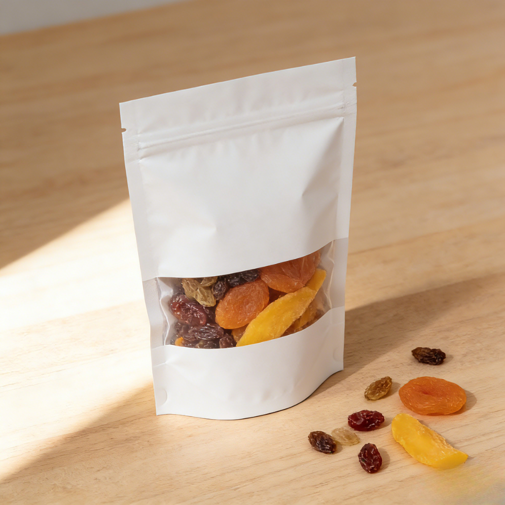 Özelleştirilmiş Biyolojik Olarak Çözünebilir Kraft Kağıt Isıyla Yapıştırılan Ziplock Nem Geçirmez Gıda Ambalaj Poşetleri Fındık Kuru Meyve Mylar Çanta İçin