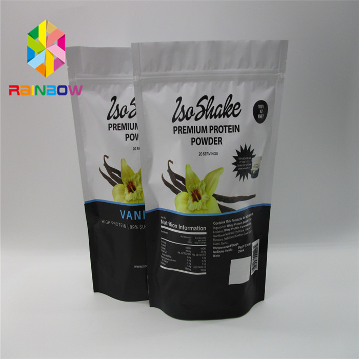 Geri dönüşümlü Plastik Torbalar Protein Tozu İçin Ambalaj Alüminyum Folyo Çay Yiyecek Kilitli Torba