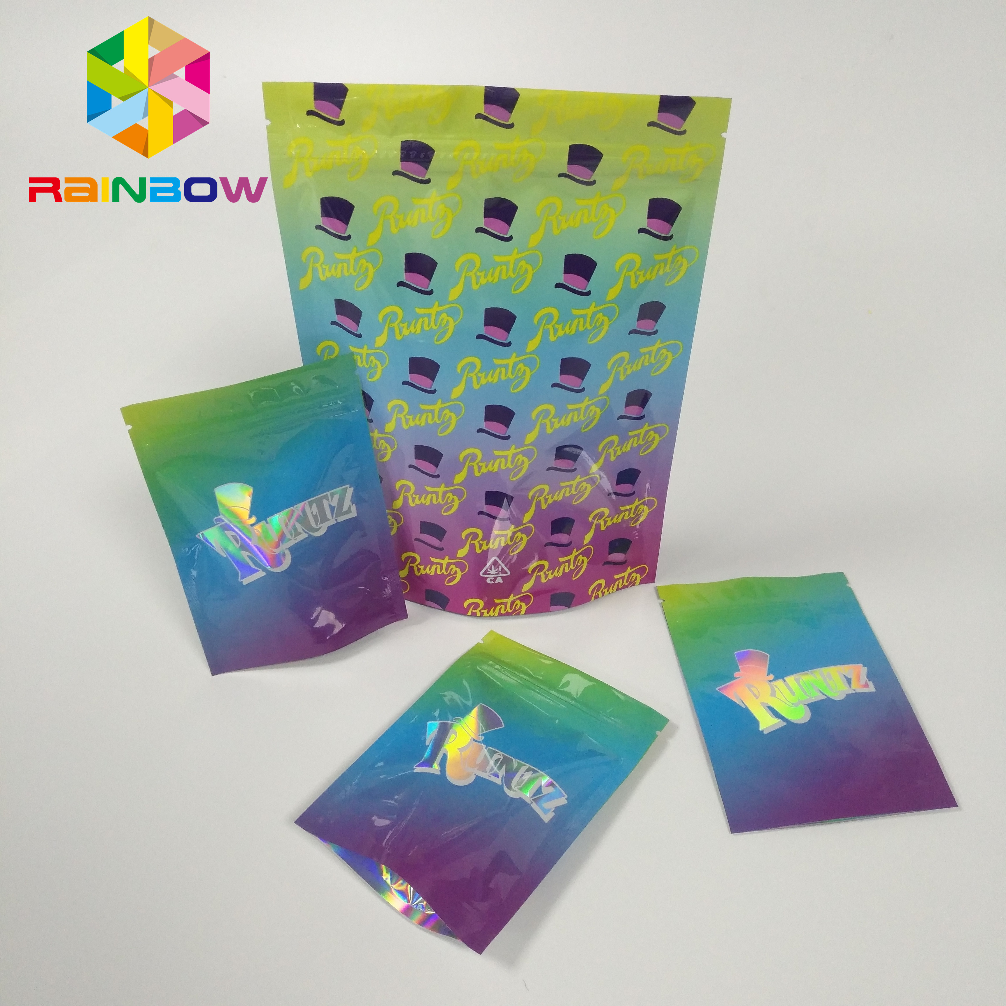 Nem Geçirmez Stand Up Fermuar Çanta Çanta RUNTZ Renkli Mylar Lazer Hologram Zip Kilidi