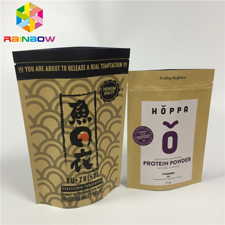 Kraft Kağıt Kilitli Stand Up Torbalar Alüminyum Folyo Kendinden Somun Snack Için Nem Geçirmez Stand