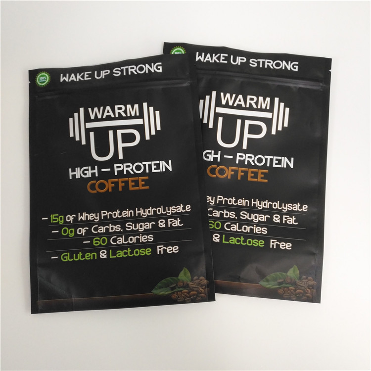 Mat Siyah Biyobozunur Stand Up Fermuar Çanta Çanta Plastik Mylar Kahve Poşet Ambalaj