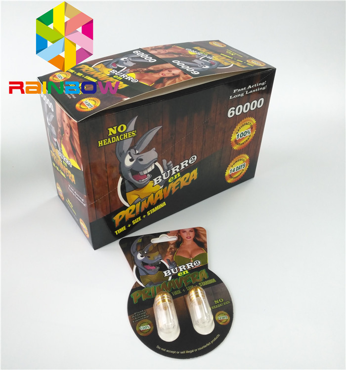 Parlak Blister Kart Ambalajı Özel Seks Geliştirme Hapları Burro2 60000 Paper Card