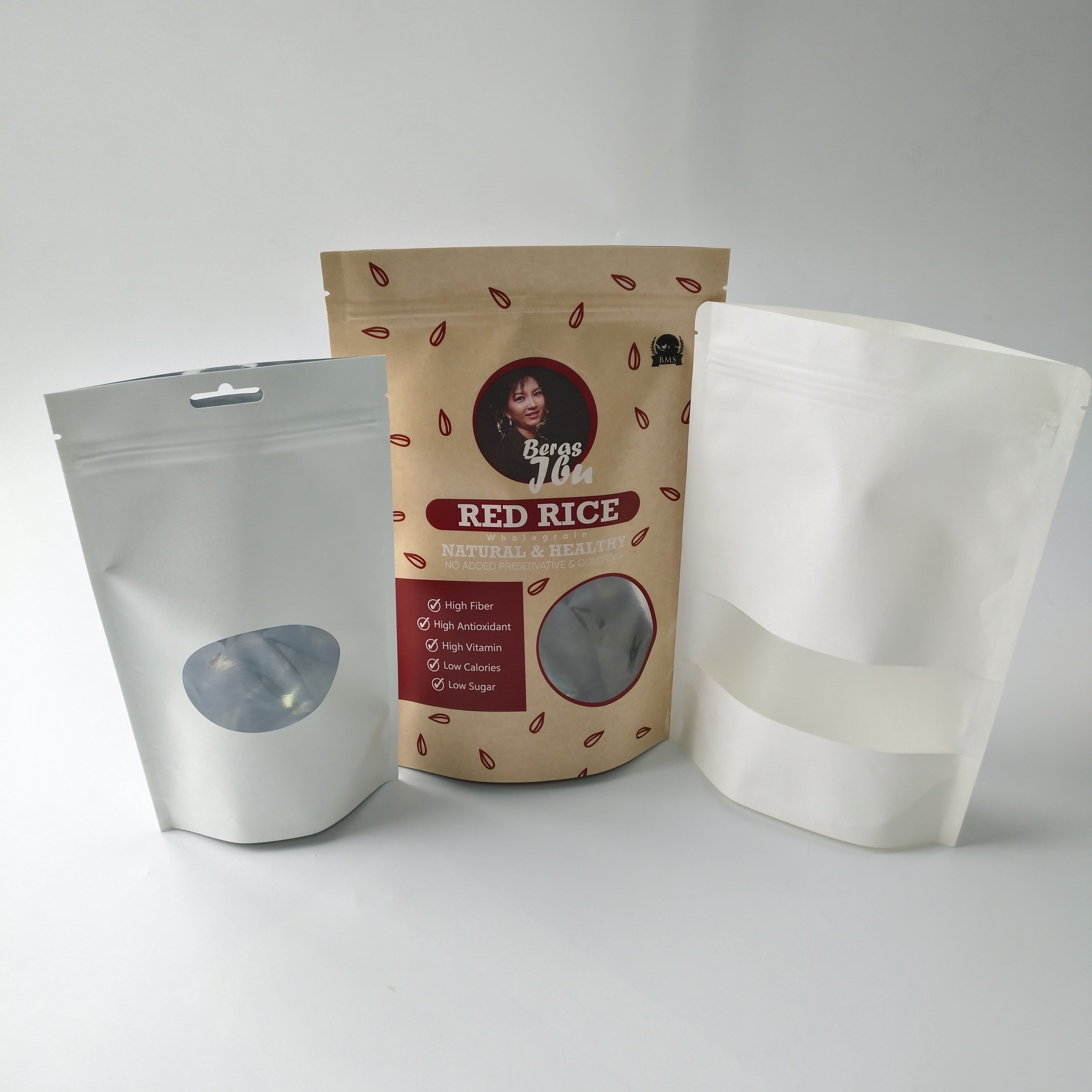 Dikdörtgen / Oval Pencereli Paketleme Gıda Sınıfı Torbalar Kağıt Stand Up