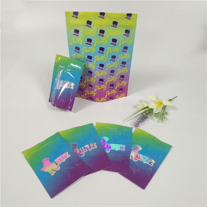 Plastik Hologram Parlak Açılıp Kapanabilir Stand Up Torbalar Kilitli Runtz Çantaları Koku Korumalı