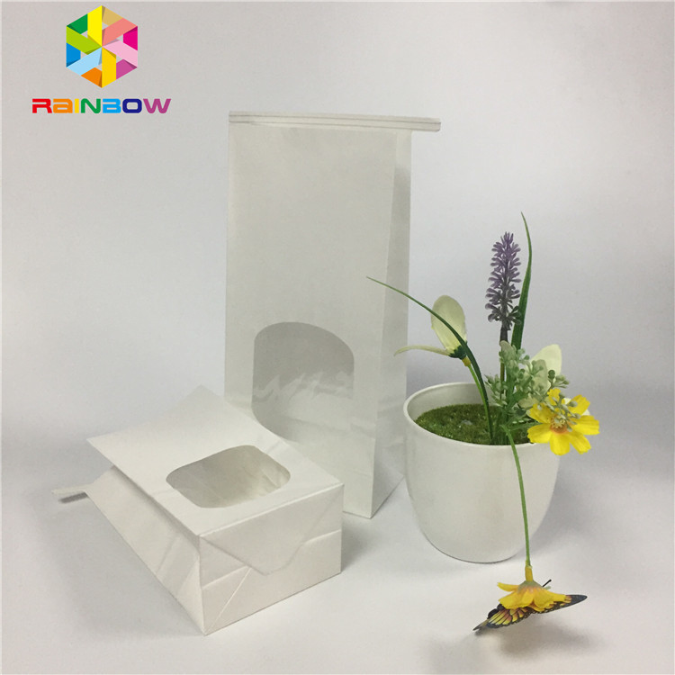 Gres Proof Snack Çanta Ambalaj Düz Beyaz Kağıt Kalay Kravat ile Temizle Pencere Çantası