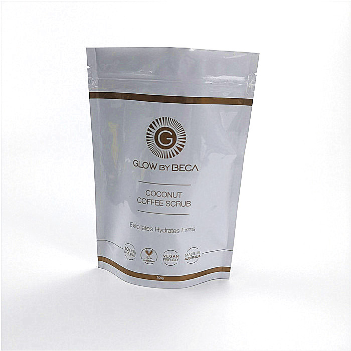 Parlak Beyaz Mylar Plastik Torbalar Paketleme Kahve Paketleme İçin Kese Standı