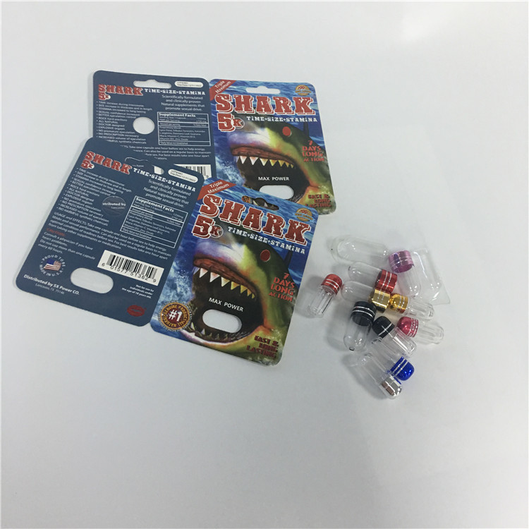 Gergedan Erkek Geliştirme Hapı Kapsülleri Ambalaj Kutuları Blister Köpekbalığı Kağıt Kartları