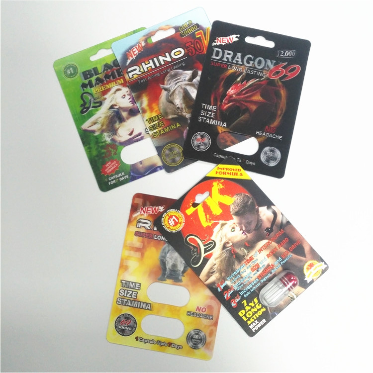 Dayanıklı Erkek Geliştirme Hapları Ambalajı Rhino Serisi 3D Kartlar Kapsül Blister Paketi
