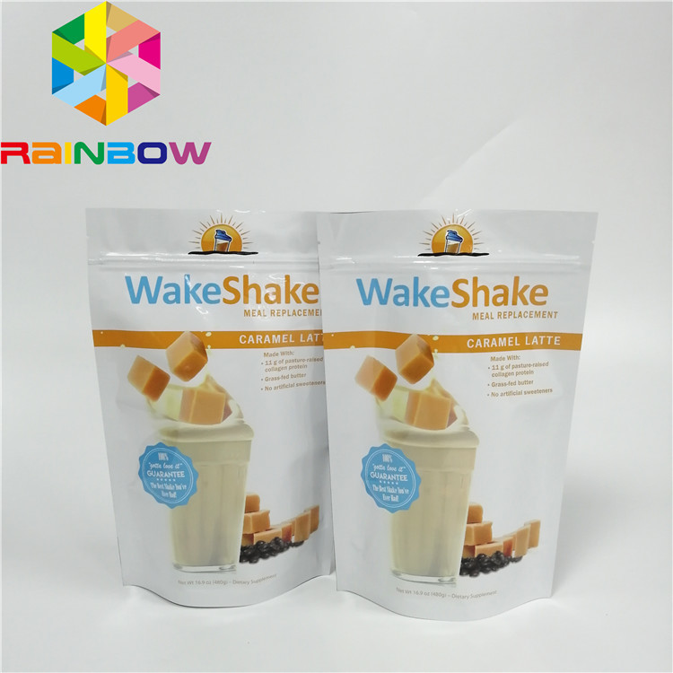 Yeniden Kapanabilir Stand Up Fermuar Çanta Torbaları Süt - Çay Tozu Paketleme Parlak Tamamlanmış Tam Baskı