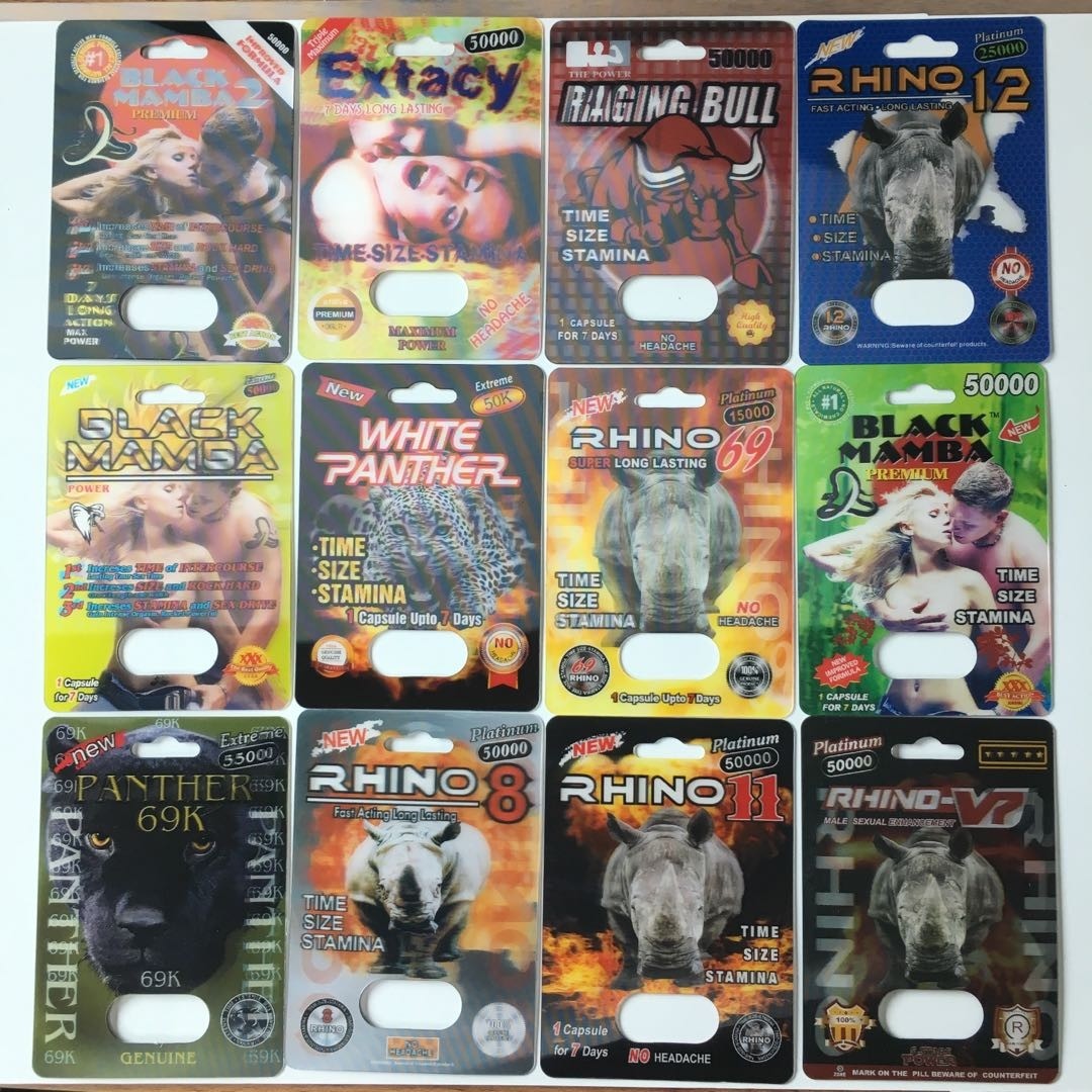 Geri dönüşümlü Kağıt Kartı Ambalajı Panter Gergedan 25k Erkek Geliştirme Hapı Paketi