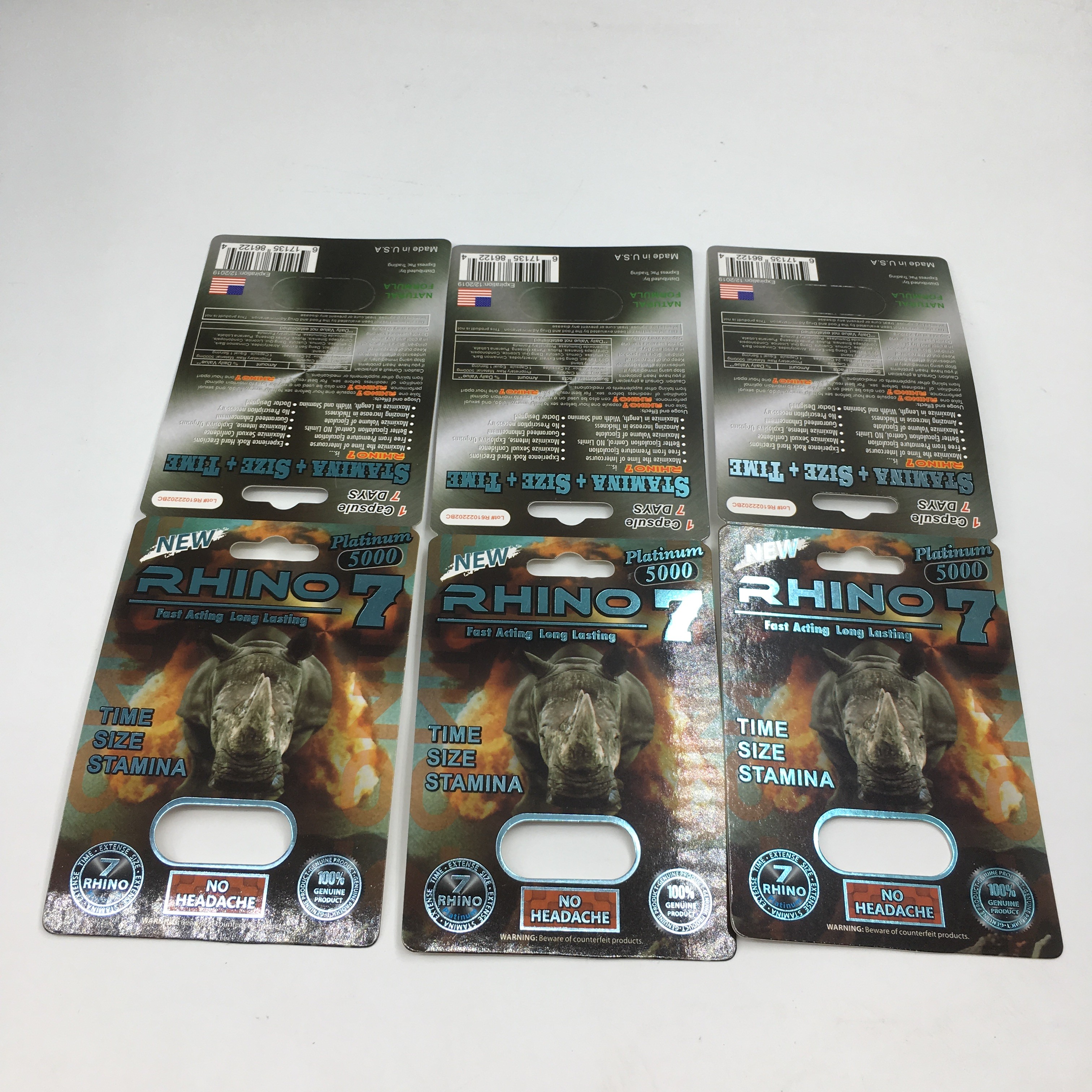 Gergedan 7 5000 Kapsül Blister Kart Ambalaj 3D Kağıt Erkek Cinsel Haplar Ekran Kutusu