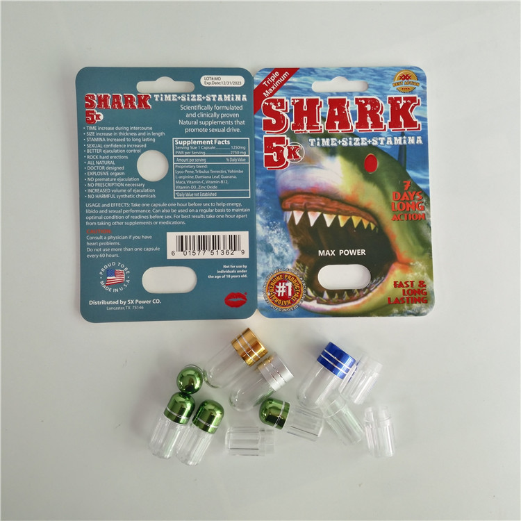 Plastik Mermi ile Kağıt Blister Kart Ambalaj Erkek Geliştirme Hapları Paketi