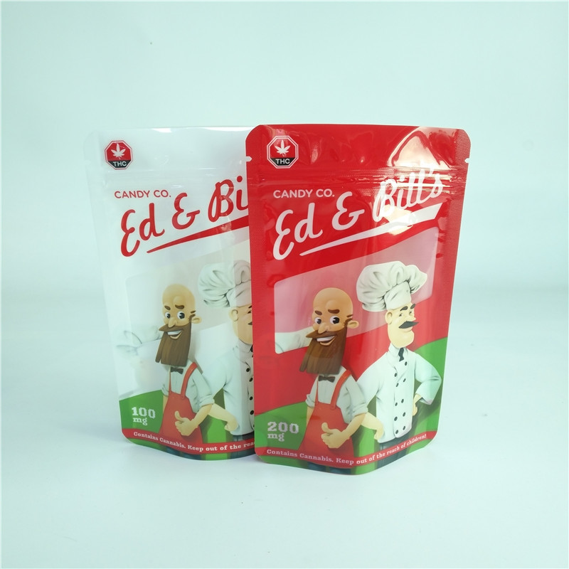 Dijital Baskı 100mg Şeker Paketleme Çantası CBD Sakızlı Şeffaf Pencereli Kese Standı