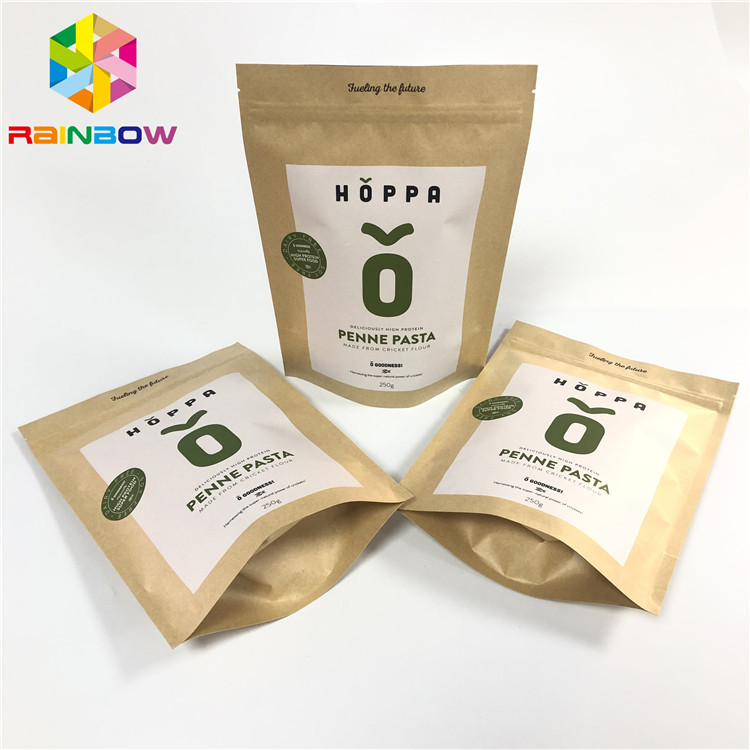 Özel Baskılı Kahverengi kraft Kağıt torbalar açılıp kapanabilir dik kilitli kağıt ambalaj çantası