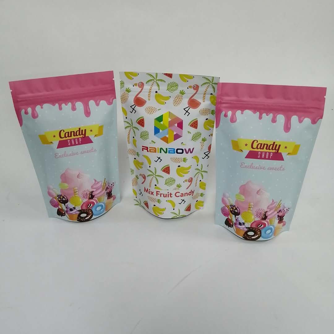 Yüksek Parlak Gravür Baskı CMYK Snack Fermuarlı Torbalar