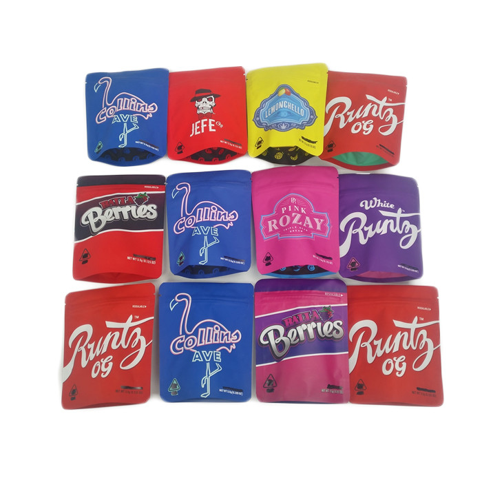 Yumuşak Dokunuş 3.5g Folyo Kilitli Plastik Torbalar Koku Geçirmez Mat 3.5g 7g Esrar Çerezler Jefe Ambalaj Mylar Çanta Özel