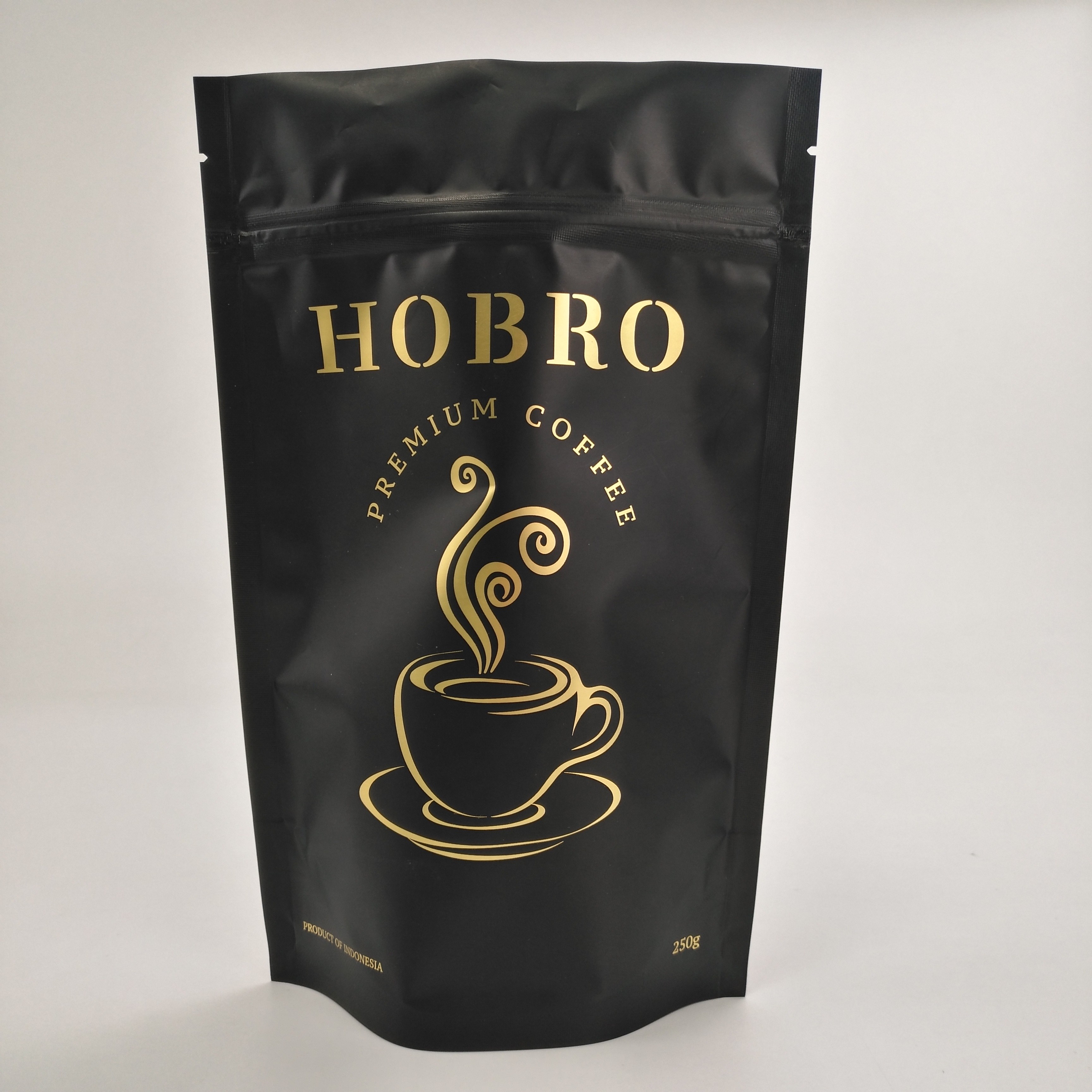 Stand Up Mat Siyah Lamine Alüminyum Folyo Zip Kilit Kahve Paketleme Çantası Kahve Çekirdeği Valfli Paketleme Torbaları