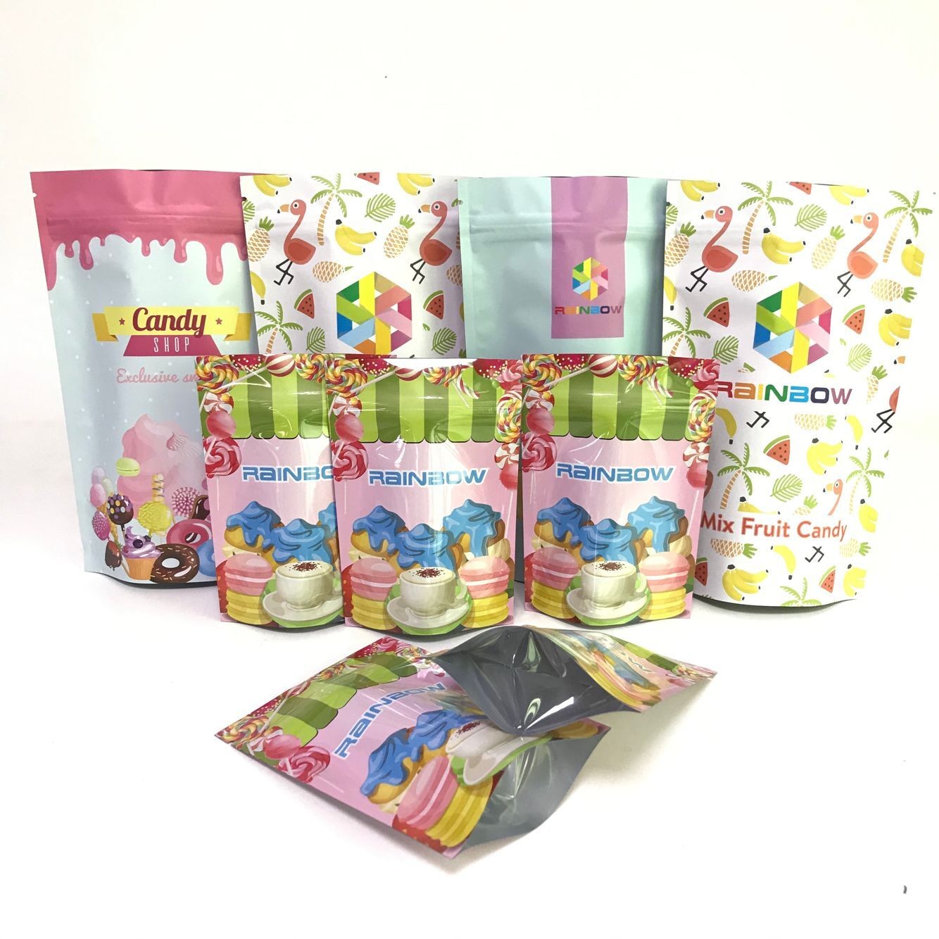 Dijital baskı Stand up Alüminyum Folyo Torbaları Gösteren Şeker Ambalaj Torbaları