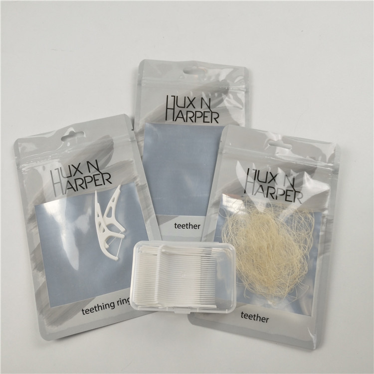 Parlak açık ön diş ipi delikli plastik torbalar alüminyum folyo özelleştirilmiş fermuarlı kilit çanta ambalajı