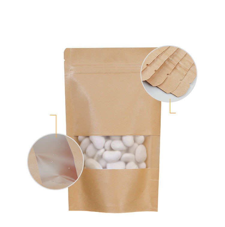 Kahverengi Kraft Kağıt Kilitli Biyobozunur Pencereli Stand Up Kılıfı