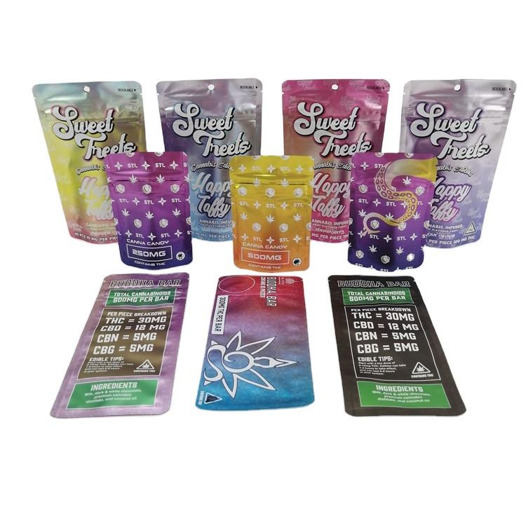 SGS 120mic MOPP Çocuklara Dayanıklı Mylar Çanta 500mg VMPET Candy Edibles