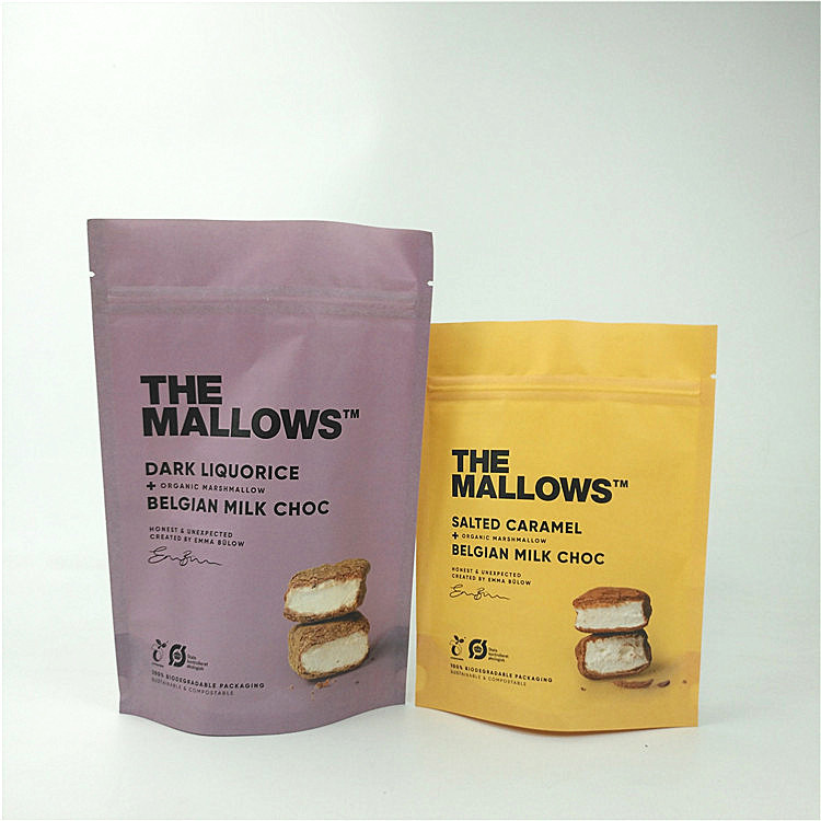 Atıştırmalıklar Sütlü Çikolata Kraft Kağıt Stand Up Pouch Lamine MOPP PET PE