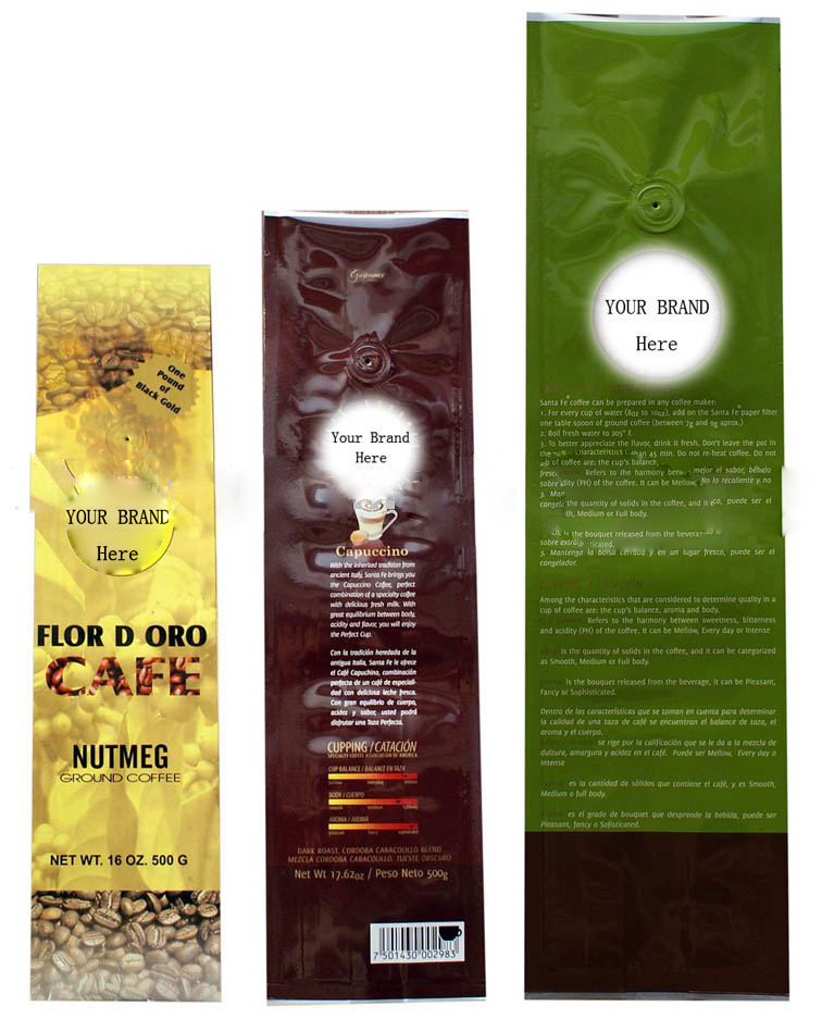 Özel Kahve Çekirdeği Plastik Torbalar, Gaz Alma Valfinin Yan Kıskacına Sahip Ambalaj