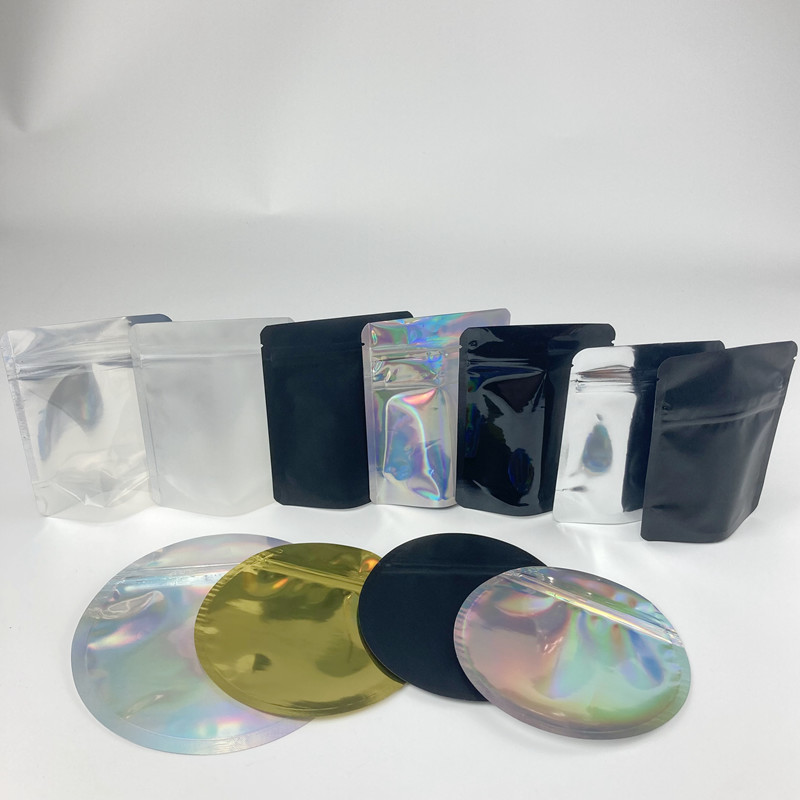 Çocuklara Dayanıklı Daire Holografik Kese Çanta Alüminyum Folyo Çiçek Tohumları Mylar Çıkış Çantaları