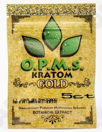 5ct OPMS altın kratom kilitli özü kapsül ambalaj poşetleri / üç tarafı mühür kilitli torba