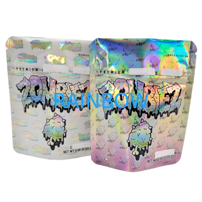 Holografik Mylar Torbası yeniden kilitlenebilir kokusuz ayağa kalkan poşet 3.5g / 7g / 1oz / 1lb Sakızlar Atıştırmalık Fermuarlı Plastik Torba