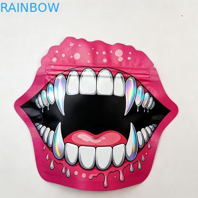 Şeker Ot Kuru Çiçek Sakız Bisküvi şeker için Fermuarlı Yumuşak Dokunuşlu Holografik Mylar Torbalar Çocuk Korumalı Ambalaj